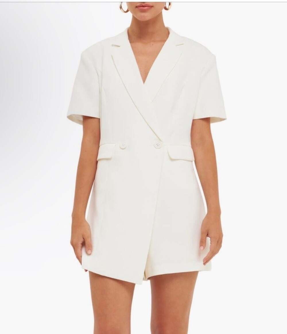Endless Rose Short Sleeve Double-Breasted Blazer Romper